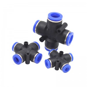 Air Connector PZA Equal Union Cross Shape 4 Way Plastic Push in Pneumatic Tube Connector Quick Fittings Pneumatic Fittings