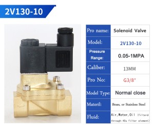 Hot Sale 2v Series 1/4 Npt Dc24v Brass Pneumatic Solenoid Valve