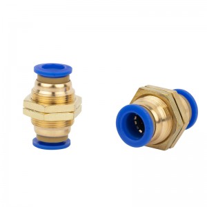 PM Series Brass Pneumatic Fitting Straight Connector One-Touch Union Air Hose Pipe Fittings Pulasitiki Bulkhead Fitting