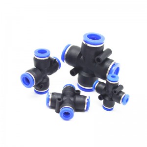 Air Connector PZA Equal Union Cross Shape 4 Way Plastic Push in Pneumatic Tube Connector Quick Fittings Pneumatic Fittings