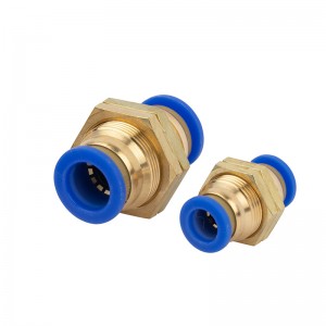 PM Series Brass Pneumatic Fitting Straight Connector One-Touch Union Air Hose Pipe Fittings Plastic Bulkhead Fitting