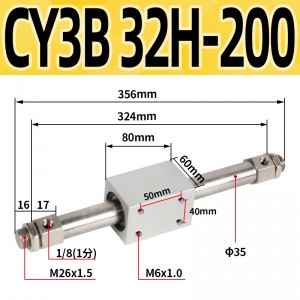 Tipus Smc Cy3B Sèrie CY3R sense varetes de cilindre pneumàtic de rodament de bola de rodament de cilindre magnètic sense vareta