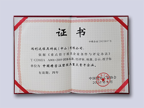 2023: China Key Backbone Enterprises of Precision Injection Moulds-Zhongshan Moulds