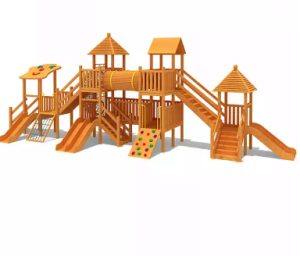 Set mainan kanak-kanak meletak buaian kayu luar sekolah dengan gelongsor