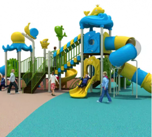 Naglalaro ang mga bata sa water park ng Plastic Playset With Slide