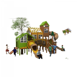ຜູ້ຜະລິດ Customization Amusement Product Outdoor Playground Plastic Wooden Play Combination Kids Park Children Toy Slide for Kids