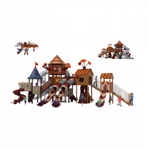 2024 New Outdoor Slide with Climbing Structure Wood Playground for Park Barkyard Play Furniture