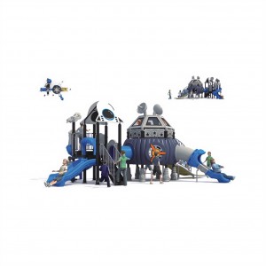 मनोरंजन पार्क के लिए उच्च गुणवत्ता वाले अंतरिक्ष यान के आकार का आउटडोर प्लास्टिक स्लाइड, बच्चों के लिए अनुकूलित खेल का मैदान उपकरण