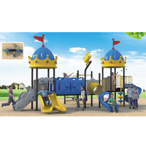 Popular parque de atraccións para xardín de infancia, tobogán de plástico ao aire libre, conxunto de tobogán e columpio en forma de castelo personalizado para nenos