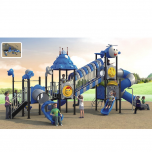 Parcu di divertimenti populari Kindergarten Slide in plastica per esterni in forma di nave spaziale Set di diapositive è altalene persunalizati per i zitelli