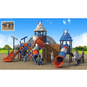 Popular nga Amusement Park Kindergarten Plastic Outdoor Slide Spaceship Shape Slide ug Swing Set Customized para sa mga Bata