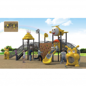 Popular Amusement Park Kindergarten Plastik Outdoor Slide Spaceship Shape Slide lan Swing Set Customized kanggo Kids