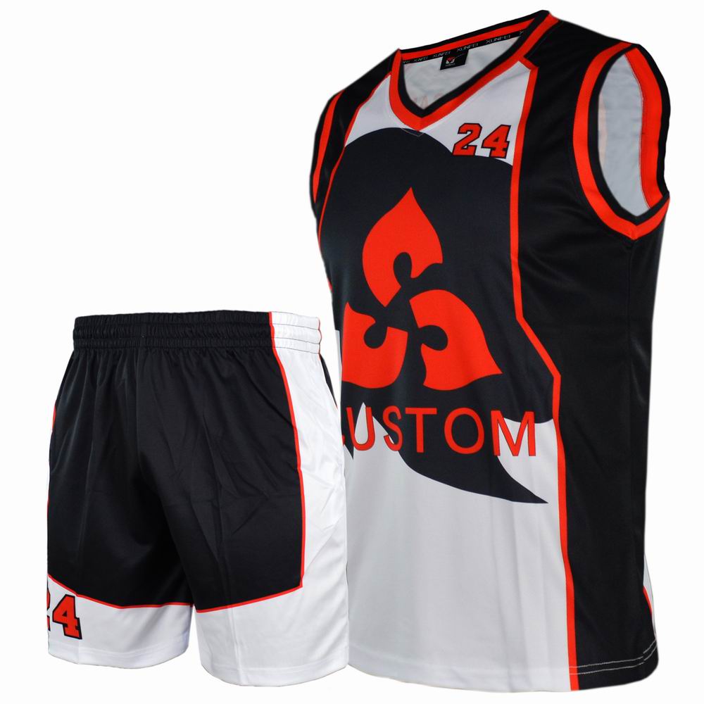 Custom Print Men Latest Design Black Red Sublimation Comfortable Basketball Wear Breathable Quick Dry Adult Sport Jersey Suit