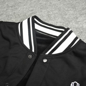 Custom Logo Man Sports College Windbreaker Button Cotton Track Baseball Jacket Black