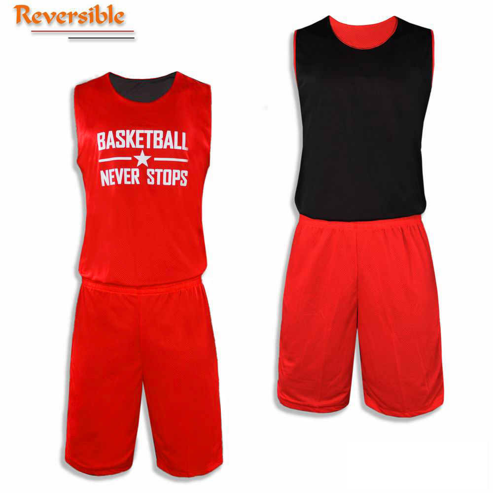 Quality Custom Basketball Wear Wholesale Blank Reversible Throwback Jersey For Men Plain Black Red Uniform Cloth Sublimated Set