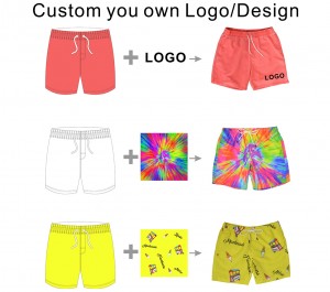 Low MOQ Custom Logo Men’s Swim Shorts Waterproof Polyester Tie-dye Print With Pocket Men Summer Beachwear Wholesale Trunks