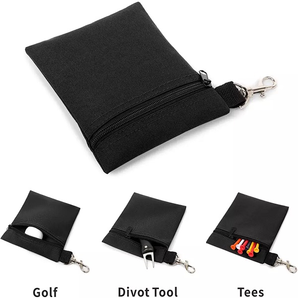 Golf Tee Pouch Custom Logo Professional Zipper Bag Golf Tee Pouch with Metal Lobster Claw Clip