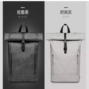 High Quality In Stock Custom Waterproof PU Leather Roll Top Backpack Business Travel Computer Backpack For Men