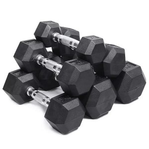 Factory Direct Sale Fitness Equipment Muscle Building Free Weights Rubber Hex Dumbbells