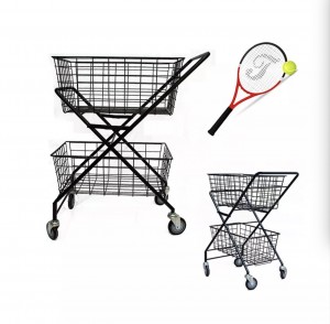 Double Layer Metal Sports equipment storage basket cart tennis ball trolley