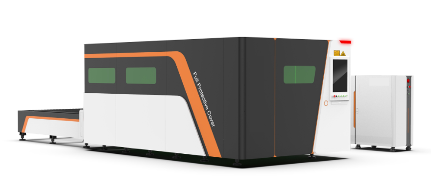 Fiber laser cutting machine with cover and exchange table