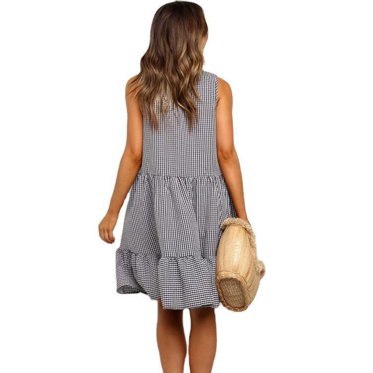 Hot Selling Casual dress without sleeve checkeredTank Top Boho With High Quality Women Dress 2022
