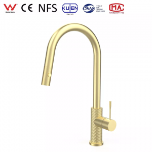 Knurled Luxury Brushed Gold Brass Pull Down Sprayer Kitchen Faucet