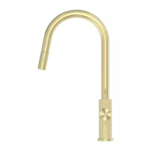 Hemoon Knurled Luxury Brass Single Handle  Pull Down Sprayer Kitchen Faucet With Modern Brushed Gold