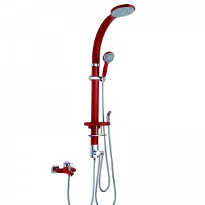 HL-2409R Red Shower Panel Multi-Function Shower Panel in Al material with Spout Rainfall Waterfall Massage Jets Tub Spout Hand Shower and Shattaf  for Home Hotel Resort