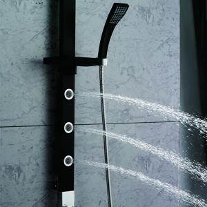 HL-2418B Black Wall mounted Al Shower Panel including Rainfall Waterfall Massage Jets Hand Shower for Home Hotel Resort