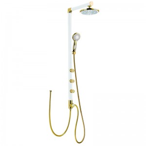 HL-2460G Type”L” Al Gold and white color Shower Panel with Waterfall, 5 function handheld shower Head and spray jet for Bathroom