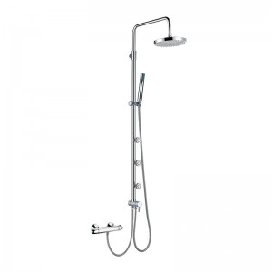 HL-3103 Set de columna de ducha tipo "L" cromada multifunción de latón que inclúe ducha de choiva, ducha de man e spray de masaxe para baño