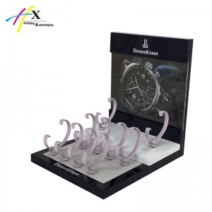 black and white high end wood watch display stand
