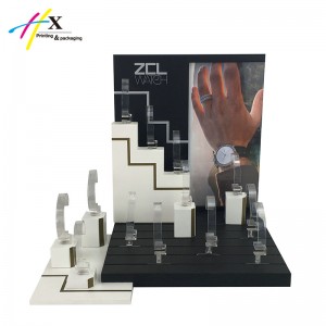 Z shape white and black matte finish wood watch display
