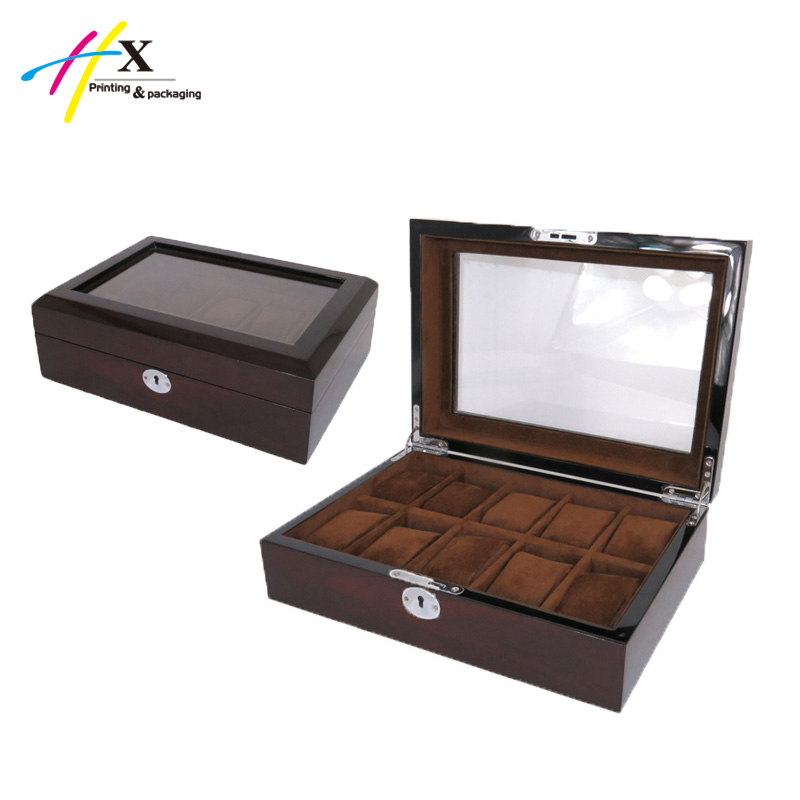 luxury wooden watch collector box with window on the lid