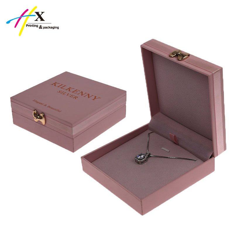 Pink pantone color printing paper coated plastic necklace box