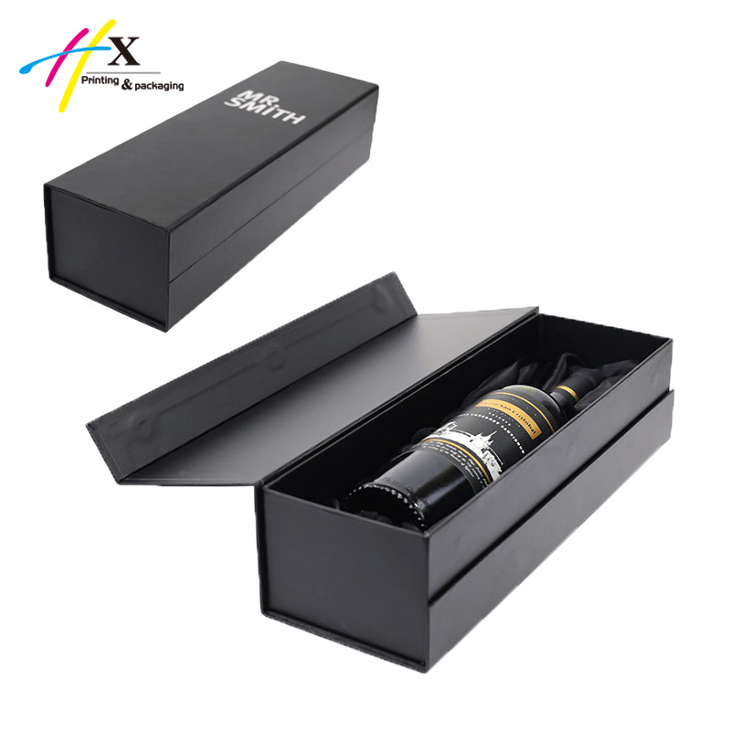 magnetic black paper box for wine bottle