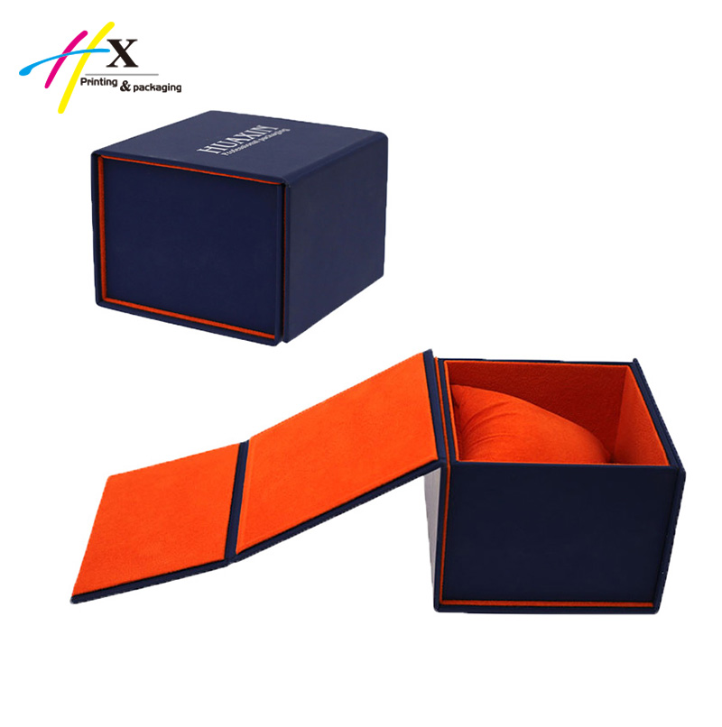 luxury blue hard paper watch box with cushion
