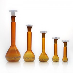 Eseese Tele Malamalama Po'o Amber Glass Volumetric Flask ma taofi
