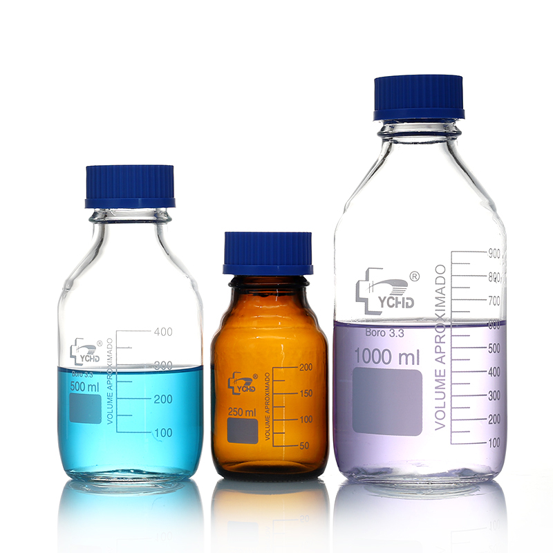 Amber or clear Reagent bottle(Media bottle) with plastic blue screw cap Featured Image