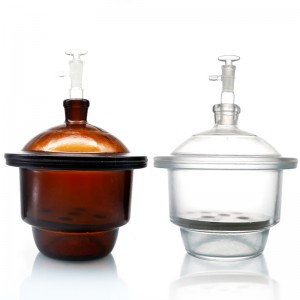 Clear and amber Vacuum Desiccator with ground-in stopcock and porcelain plate