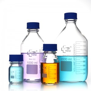 China New Product Laboratory Glass Borosilicate 3.3 Reagent Bottle Media Bottle with Blue Screw Cap