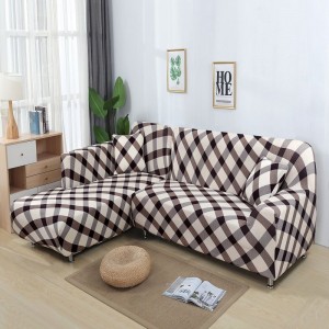 Sectional Couch Cover Printed Stretch Spandex L-Shaped Sofa Slipcover 2 Piece Sofa Chaise Covers with Elastic Bottom for Living Room Kids Dogs Cats Pet Furniture Protector