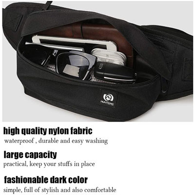 Fanny Packs for Women & Men Unisex Waist Bag Pack with Headphone  Black  for Outdoors & Gym   