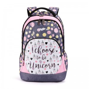 China Wholesale Portable Cooler Bag Factory –  Shcool book bag for teen-aged girls beautiful pink grey printing denim fabric student backpack for primary  senior school students – New ...