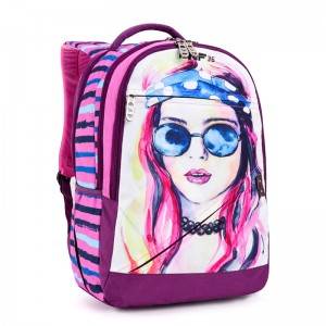 China Wholesale Foldable Travel Luggage Factories –  Multi-compartment  back to school backpack Cool printing lady face  girls sack bag middle school senior school student  book bag  with fa...