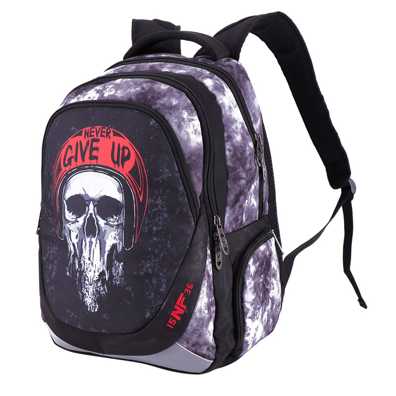 China Wholesale Cheap Pencil Case Quotes –  Student personalized double shoulder backpack Skull picture warning sign senior school high school backpack colleague bag with  many pockets ̵...
