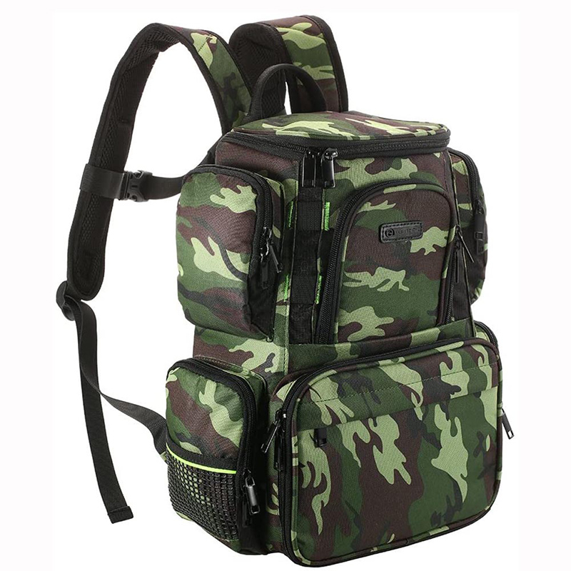 Camo Multifunctional Fishing Tackle Utility Bag; Large Fishing Tackle Backpack Storage with 4 Trays Tackle Box