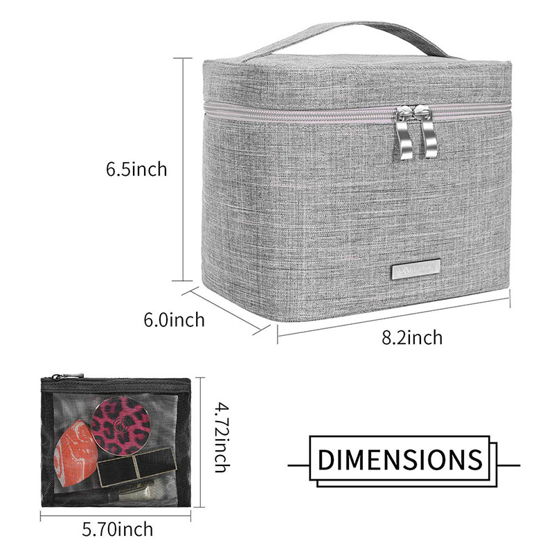 Makeup Bag Travel Large Cosmetic Bag Case Organiser Pouch with Mesh Bag Brush Holder Make Up Toiletry Bags for Women