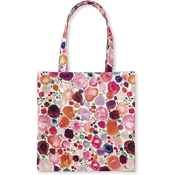 Pink Canvas Tote Bag with Interior Pocket  Floral Book Bag